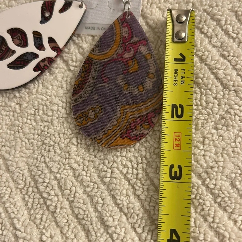 Fashion Jewelry Purple Yellow Paisley Earrings White Gems on Back Reversible